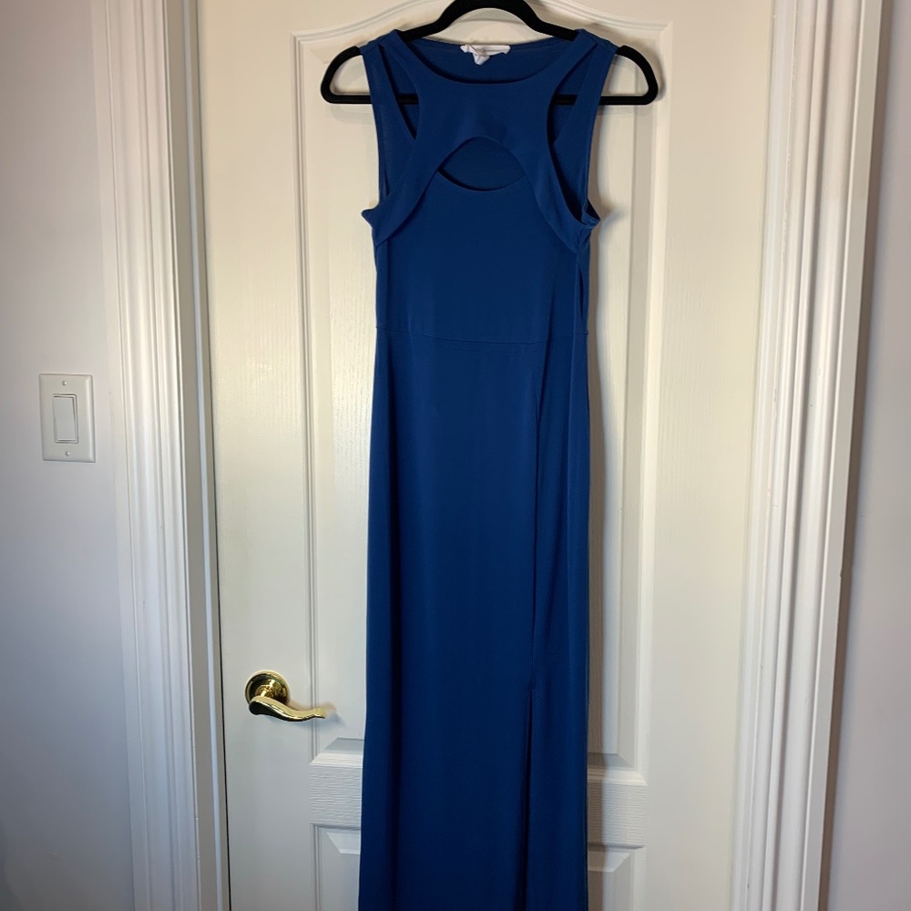 BCBGeneration Blue Maxi Dress‎ Sleeveless Racerback Side Slit XS Elegant